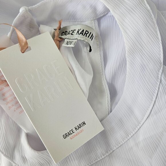 Grace Karin Girls White Sleeveless Tiered Maxi Dress Size 10Y Chiffon Backless - Picture 9 of 10